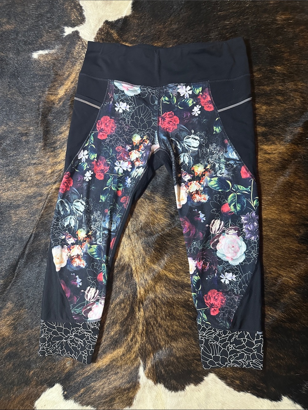 Athleta Orchid Floral Relay Crop Leggings Women's Large, Yoga Running Hiking